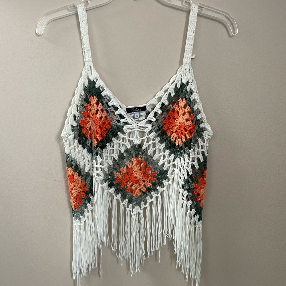 Vivid Crochet Knit‎ Fringe Top Size Small Tank Festival Hippie